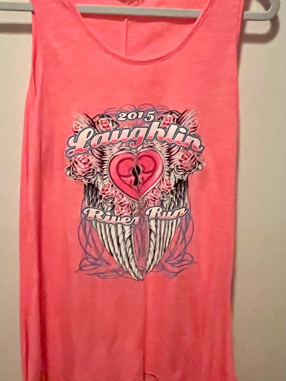 Coral Graphic Tank Top with Pink Heart & Wings